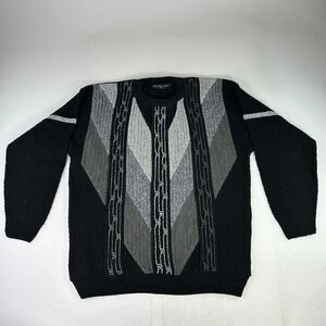 VTG Protege Collection Mens Pullover Sweater Size L Black 3D Crewneck Knit Cosby